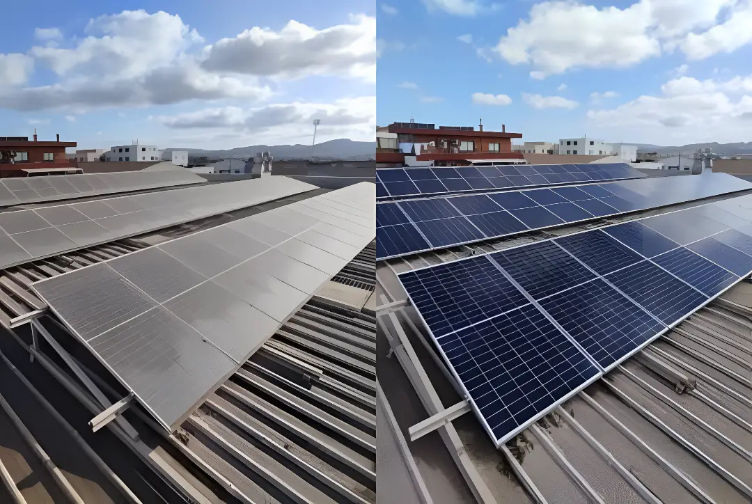 Olar panel before after cleaning comparison